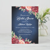 Bourgondië Blush Roos Bloemen Navy Vrijgezellenfee Kaart (Staand voorkant)