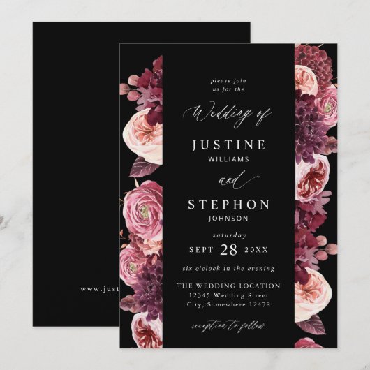 Bourgondië & Blush Roze 8B Bruiloft 2 - Zwart Kaart (Voorkant / Achterkant)