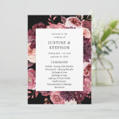 Bourgondië & Blush Roze 8B Huwelijksceremonie Prog Kaart (Staand voorkant)