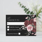 Bourgondië & Blush Roze Bloem 6 geen Maaltijd RSVP (Staand voorkant)