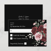 Bourgondië & Blush Roze Bloem 6 geen Maaltijd RSVP (Voorkant / Achterkant)