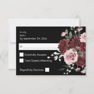 Bourgondië & Blush Roze Bloem 6 geen Maaltijd RSVP Kaartje