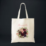 Bourgondië & Blush Roze Bloem Bruiloft Tote Bag<br><div class="desc">Geef jezelf,  jezelf als bruid,  en / of je bruidsmeisjes een cadeau van een boodschappentas om alle dingen op je speciale dag te dragen.  Personaliseer met jouw naam en die van je bruidsmeisjes.</div>
