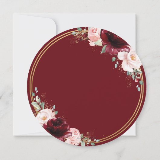Bourgondië Blush Roze Bloem Gouden Cirkel Trouwfee Kaart (Achterkant)