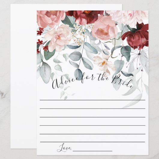 Bourgondië Blush Roze Bloemen Advies voor de Bruid (Voorkant / Achterkant)