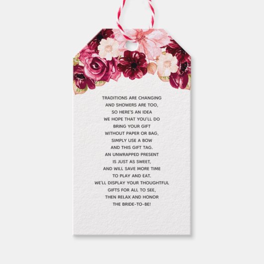 Bourgondië & Blush Roze Bloemen Bruids Display Dou Cadeaulabel (Voorkant)