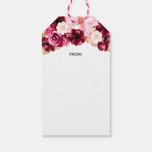 Bourgondië & Blush Roze Bloemen Bruids Display Dou Cadeaulabel (Achterkant)
