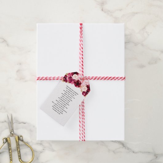 Bourgondië & Blush Roze Bloemen Bruids Display Dou Cadeaulabel (Met Touw)