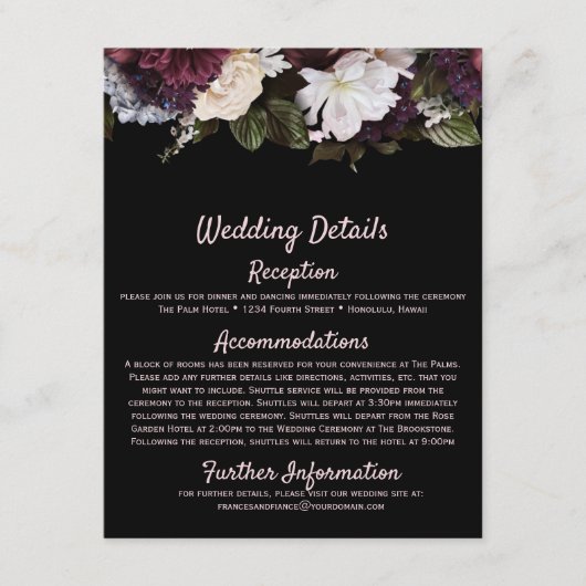 Bourgondië Blush Roze Bloemen Bruiloft Behuizing K Informatiekaartje (Voorkant)