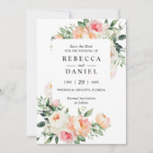 Bourgondië & Blush Roze Bloemen Bruiloft Save the Kaart (Voorkant)