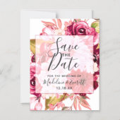 Bourgondië & Blush Roze Bloemen Bruiloft Save the  Magnetische Uitnodiging (Voorkant)