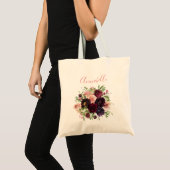 Bourgondië & Blush Roze Bloemen Bruiloft Tote Bag (Voorkant (product))