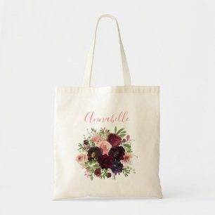 Bourgondië & Blush Roze Bloemen Bruiloft Tote Bag