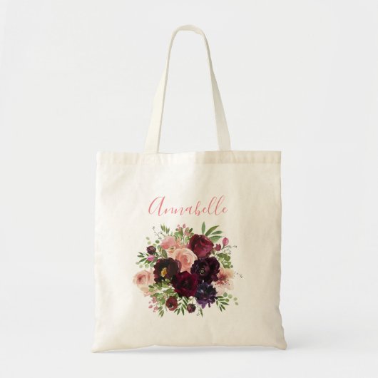 Bourgondië & Blush Roze Bloemen Bruiloft Tote Bag (Voorkant)