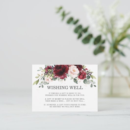 Bourgondië Blush Roze Bloemen Bruiloft Wishing Wel Informatiekaartje (Staand voorkant)