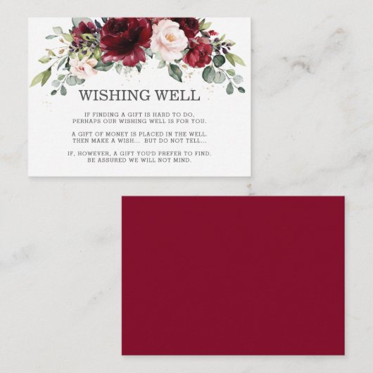 Bourgondië Blush Roze Bloemen Bruiloft Wishing Wel Informatiekaartje (Voorkant / Achterkant)