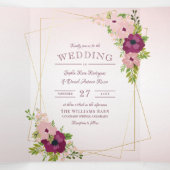 Bourgondië & Blush Roze Bloemen Geometrische bruil Drieluik Uitnodiging (Binnenkant midden)