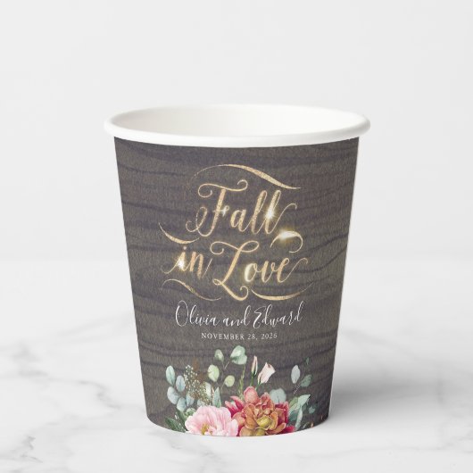 Bourgondië Blush Roze Bloemen Herfst In Liefde Rus Papieren Bekers (Achterkant)