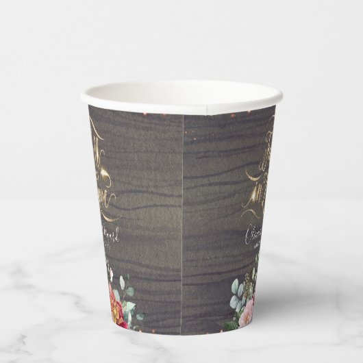 Bourgondië Blush Roze Bloemen Herfst In Liefde Rus Papieren Bekers (Rechts)