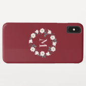 Bourgondië Blush Roze Bloemen Krans Monogram Case-Mate iPhone Case (Achterkant (horizontaal))