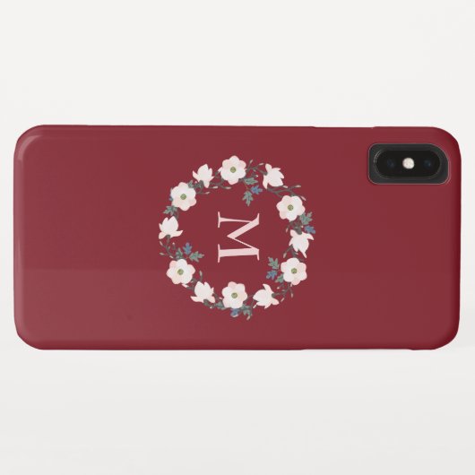Bourgondië Blush Roze Bloemen Krans Monogram Case-Mate iPhone Case (Achterkant (horizontaal))