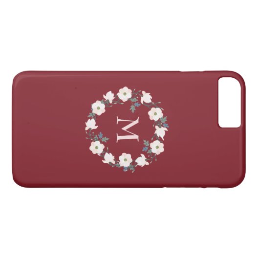Bourgondië Blush Roze Bloemen Krans Monogram Case-Mate iPhone Case (Achterkant (Horizontaal))