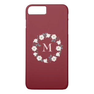 Bourgondië Blush Roze Bloemen Krans Monogram iPhone 8/7 Plus Hoesje