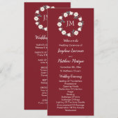 Bourgondië Blush Roze Bloemen Krans Monogram Programmakaart (Voorkant / Achterkant)