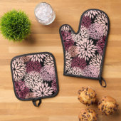 Bourgondië Blush roze bloemen Ovenwant & Pannenlap Set (Top down)