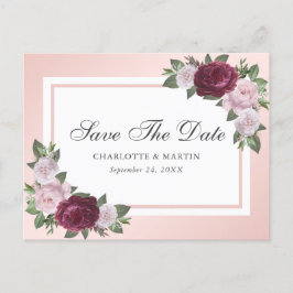 Bourgondië Blush Roze Bloemen Save The Date Aankondigingskaart