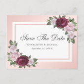 Bourgondië Blush Roze Bloemen Save The Date Aankondigingskaart (Voorkant)