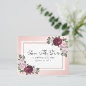 Bourgondië Blush Roze Bloemen Save The Date Aankondigingskaart (Staand voorkant)