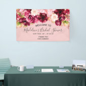 Bourgondië & Blush Roze Bloemen Vrijgezellenfeest  Spandoek (Beurs)