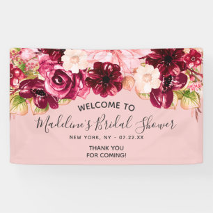 Bourgondië & Blush Roze Bloemen Vrijgezellenfeest  Spandoek