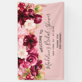 Bourgondië & Blush Roze Bloemen Vrijgezellenfeest  Spandoek (Verticaal)