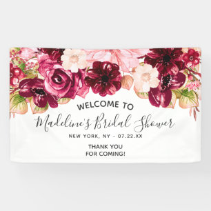 Bourgondië & Blush Roze Bloemen Vrijgezellenfeest  Spandoek