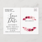 Bourgondië & Blush Roze Bloemenkrans Save the Date Aankondigingskaart (Achterkant)