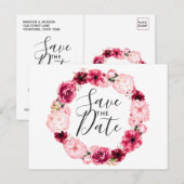 Bourgondië & Blush Roze Bloemkrans Save the Date Aankondigingskaart (Voorkant / Achterkant)