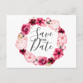 Bourgondië & Blush Roze Bloemkrans Save the Date Aankondigingskaart (Voorkant)