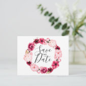 Bourgondië & Blush Roze Bloemkrans Save the Date Aankondigingskaart (Staand voorkant)