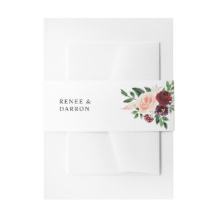 Bourgondië & Blush Roze Blush Bloemen 4D Uitnodigingen Wikkel