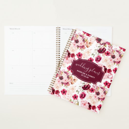 Bourgondië & Blush Roze Chique Bloemen Huwelijkspl Planner (Display)
