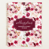 Bourgondië & Blush Roze Chique Bloemen Huwelijkspl Planner (Voorkant)