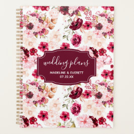 Bourgondië & Blush Roze Chique Bloemen Huwelijkspl Planner