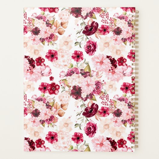 Bourgondië & Blush Roze Chique Bloemen Huwelijkspl Planner (Achterkant)