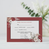 Bourgondië, Blush Roze en Witte Rozen Bruiloft RSV RSVP Kaartje (Staand voorkant)