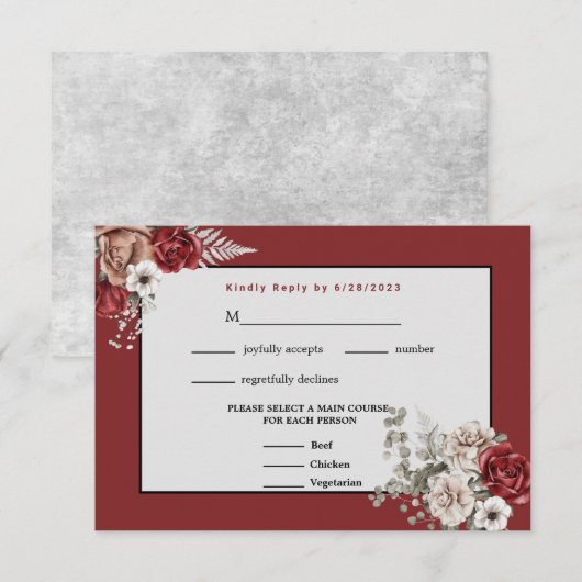 Bourgondië, Blush Roze en Witte Rozen Bruiloft RSV RSVP Kaartje (Voorkant / Achterkant)