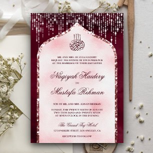 Bourgondië Blush Roze Glitter Boog Moslim Trouwdag Kaart