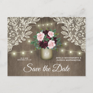 Bourgondië Blush Roze Goud Bruiloft Save the Date Aankondigingskaart