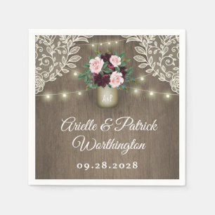 Bourgondië Blush Roze Goud Mason Jar Vintage bruil Servet